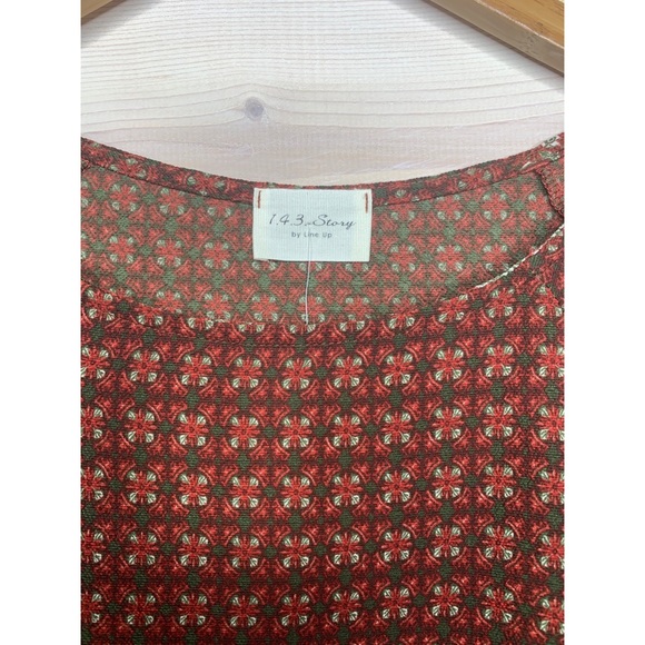 Boho Wide Sleeve Blouse Red and Green Design - Picture 8 of 8